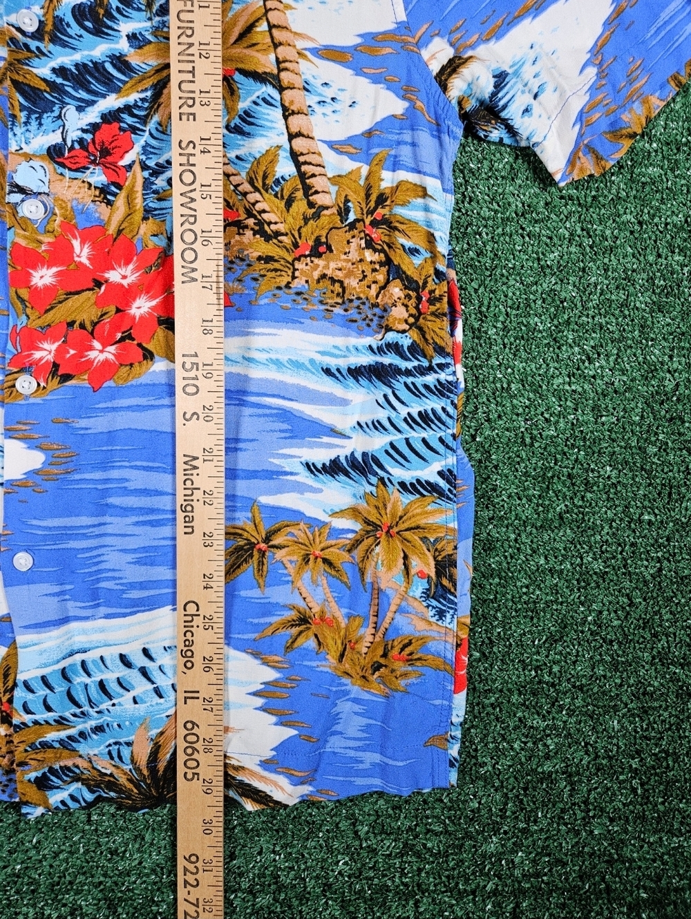 H&M Casual Blue Tropical Palm Print Button Down Shirt / Mens Size Large - Picture 3 of 9